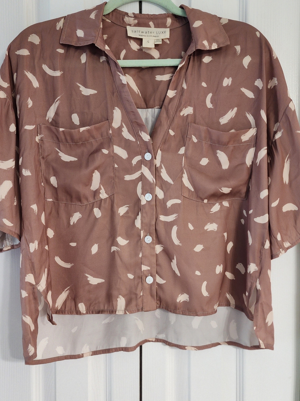 saltwater LUXE dusty mauve button-front printed blouse